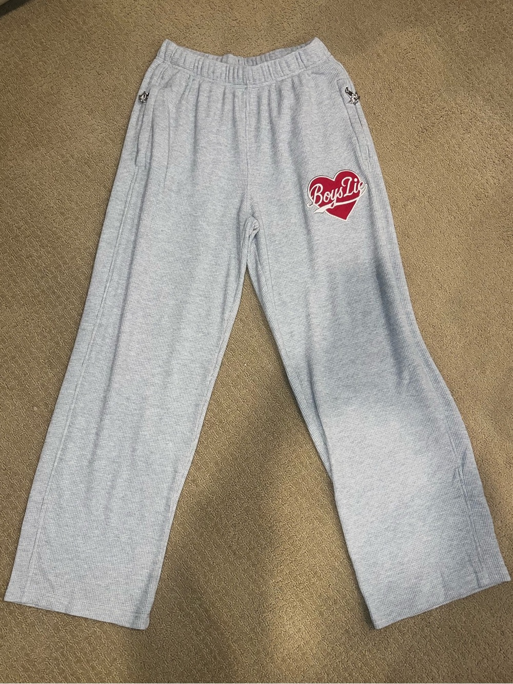 Boys Lie Light Gray Sweatpants with Red Heart Logo